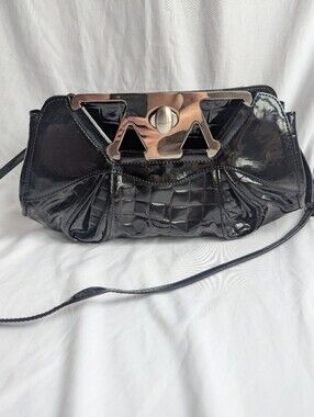 Cromia Black Patent Leather Shoulder Bag Silver Hardware Made in Italy